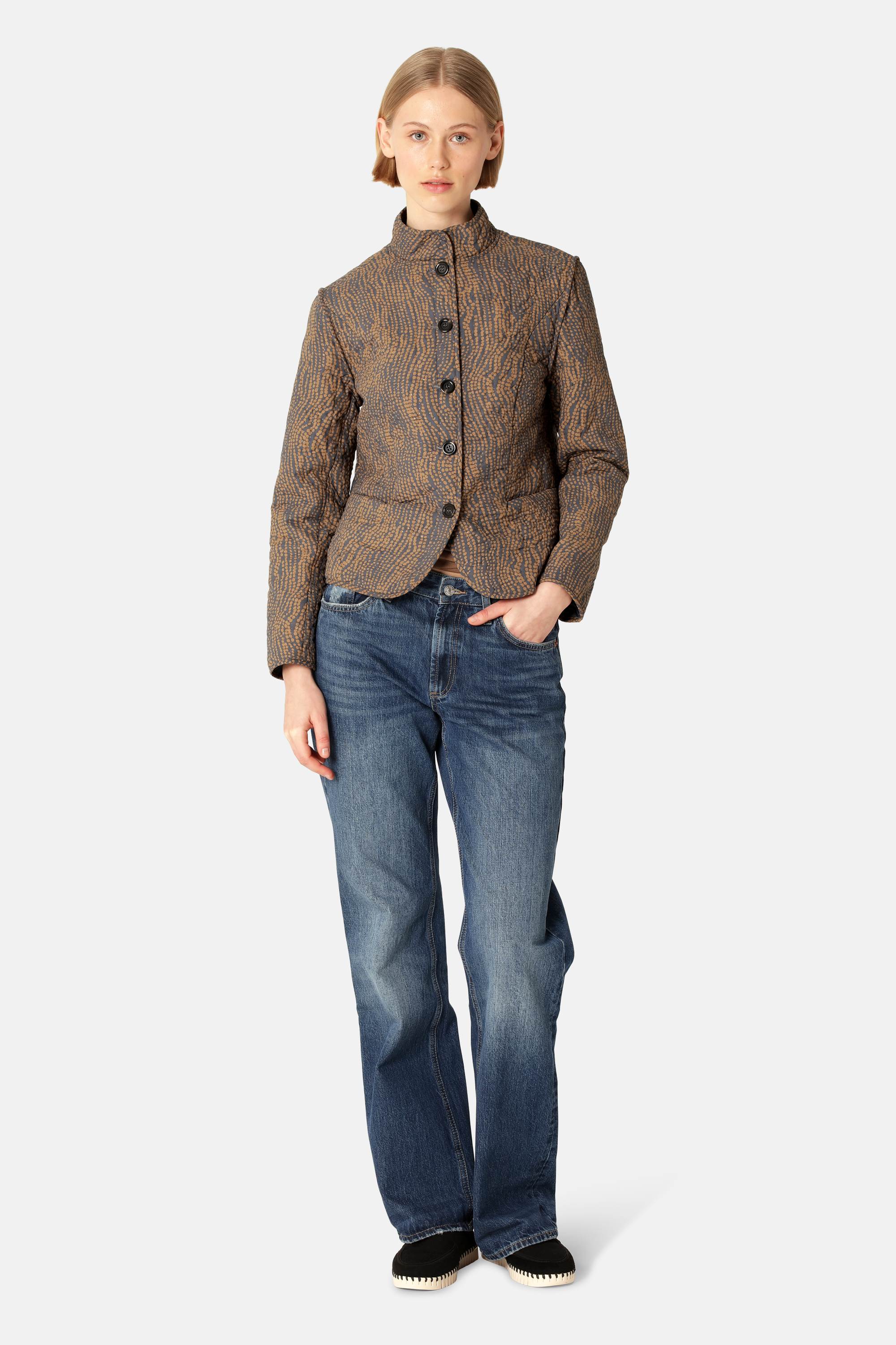 Short Quilted Jacket - Beige Dotted
